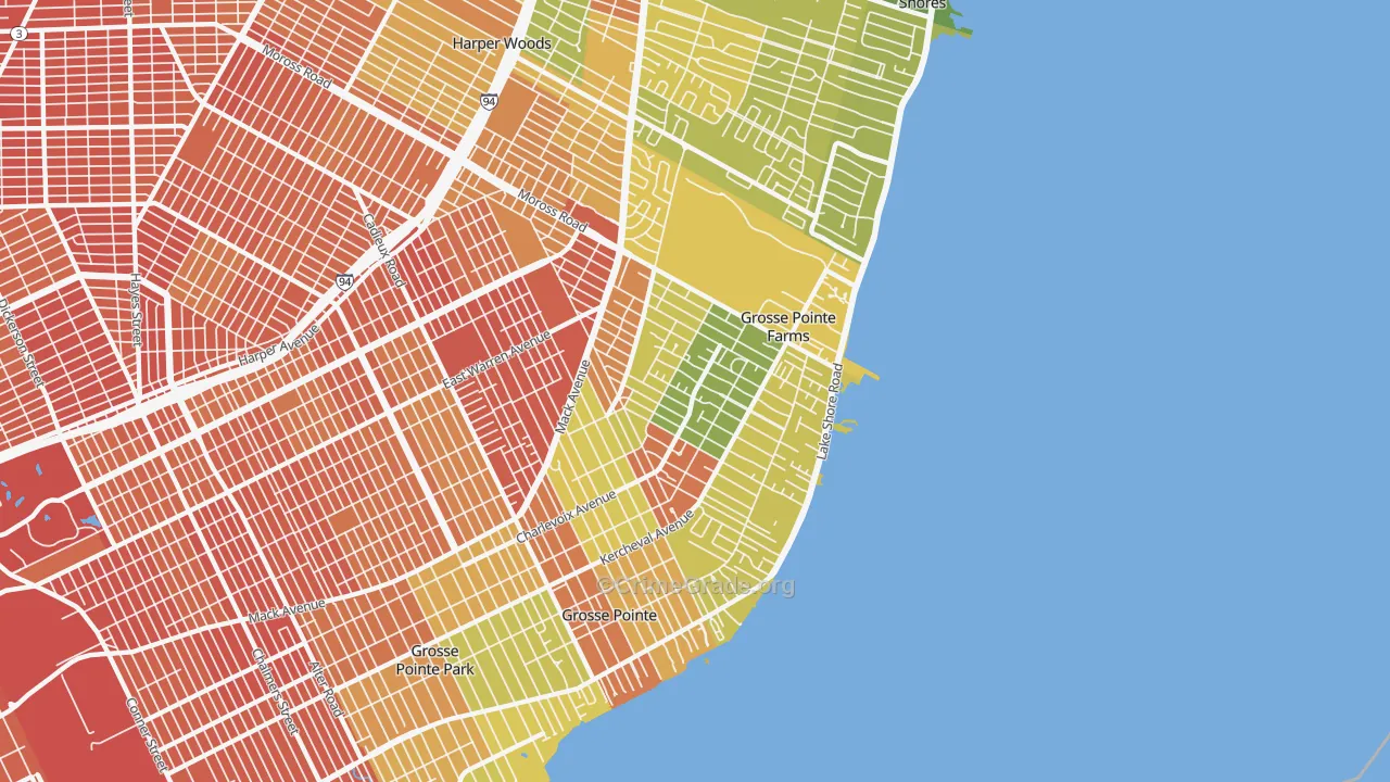Grosse Pointe Farms, MI Map of Robbery Rates