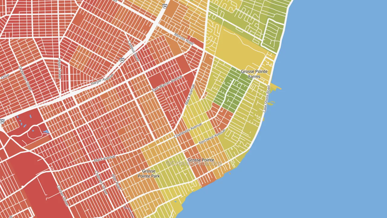 Grosse Pointe, MI Map of Robbery Rates