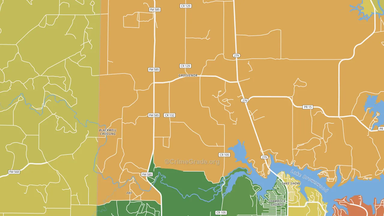 Grosvenor, TX Map of Robbery Rates