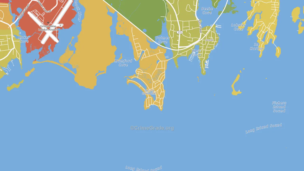 Groton Long Point, CT Map of Robbery Rates