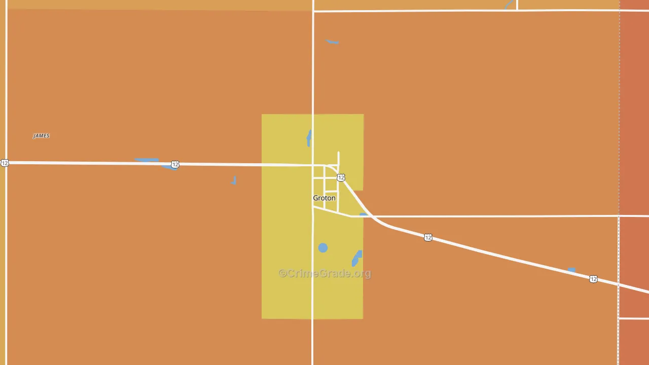 Groton, SD Map of Robbery Rates