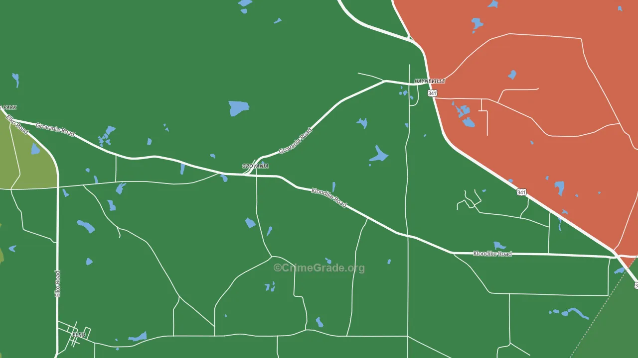 Grovania, GA Map of Robbery Rates