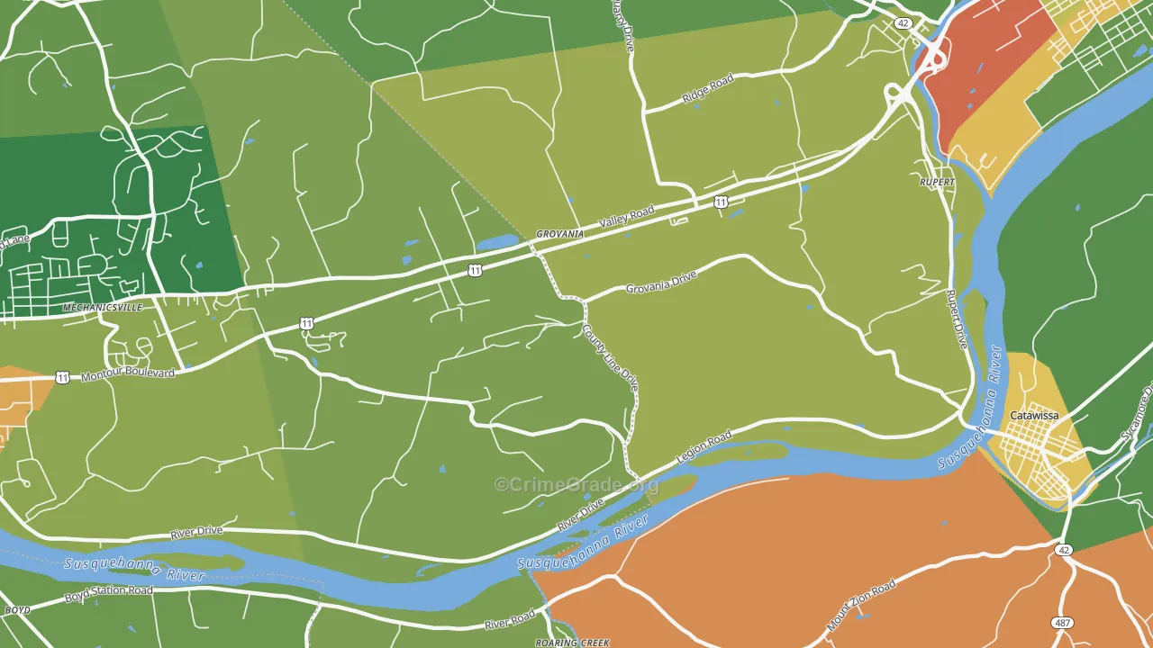 Grovania, PA Map of Robbery Rates