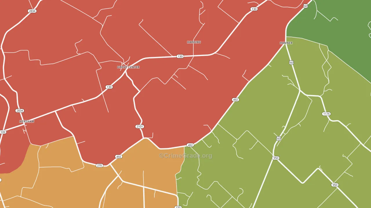 Grove Center, KY Map of Robbery Rates