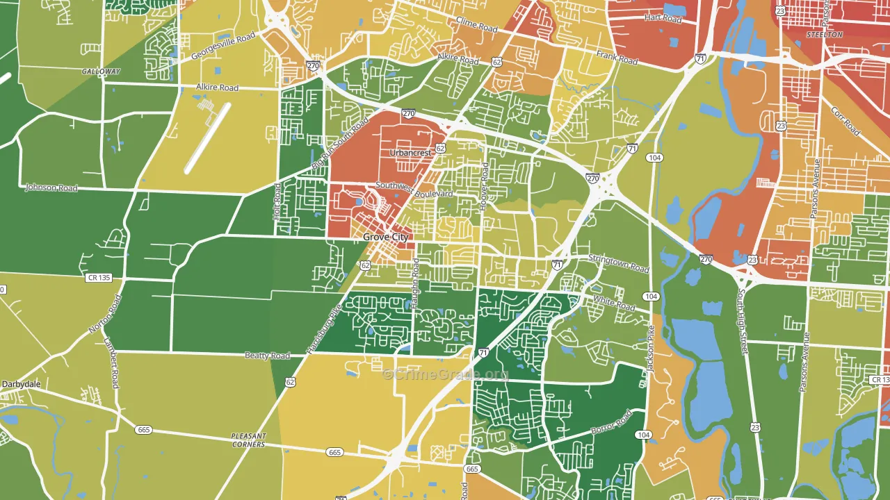 Grove City, OH Map of Robbery Rates