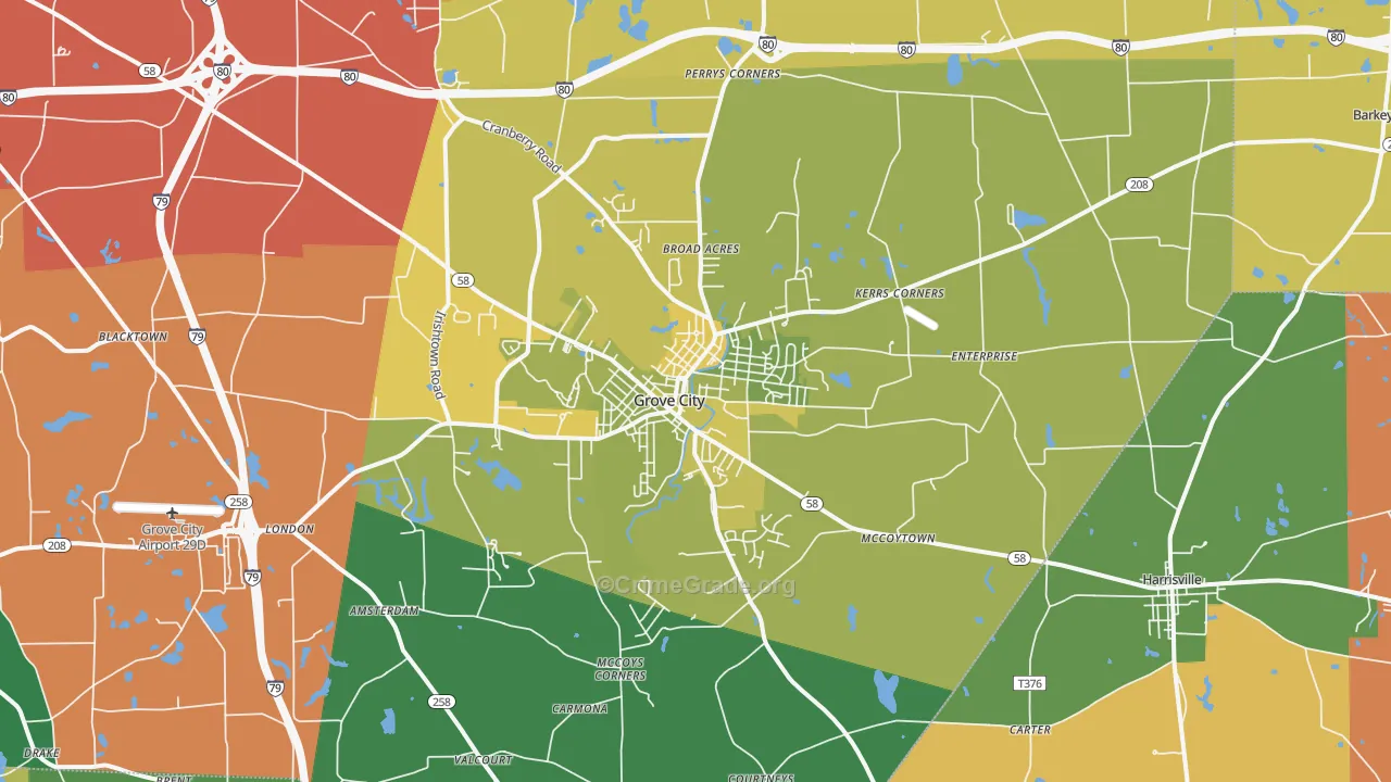Grove City, PA Map of Robbery Rates