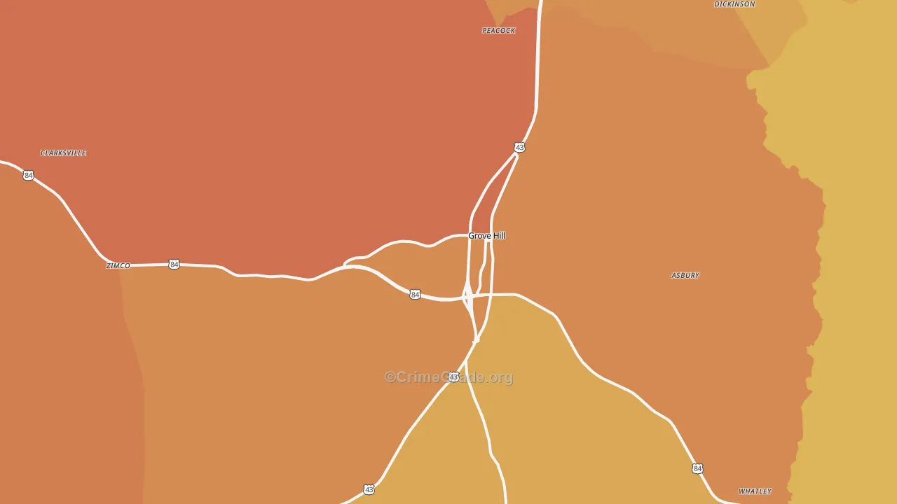 Grove Hill, AL Map of Robbery Rates