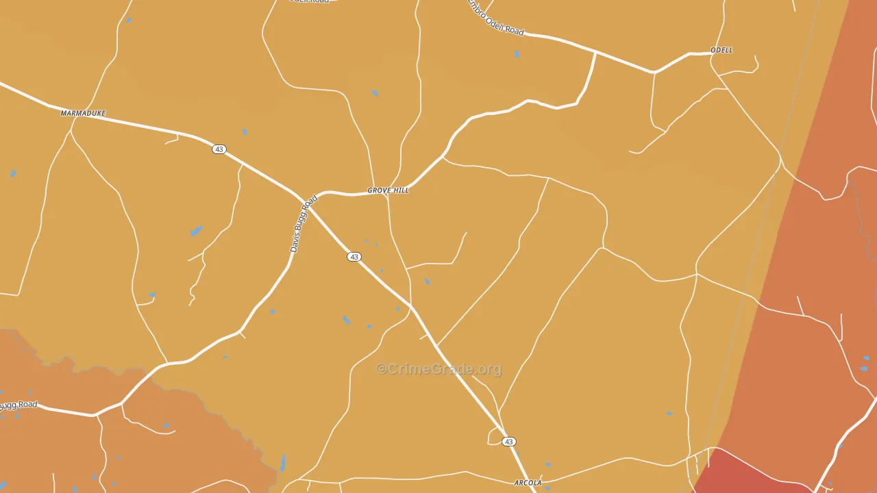 Grove Hill, NC Map of Robbery Rates