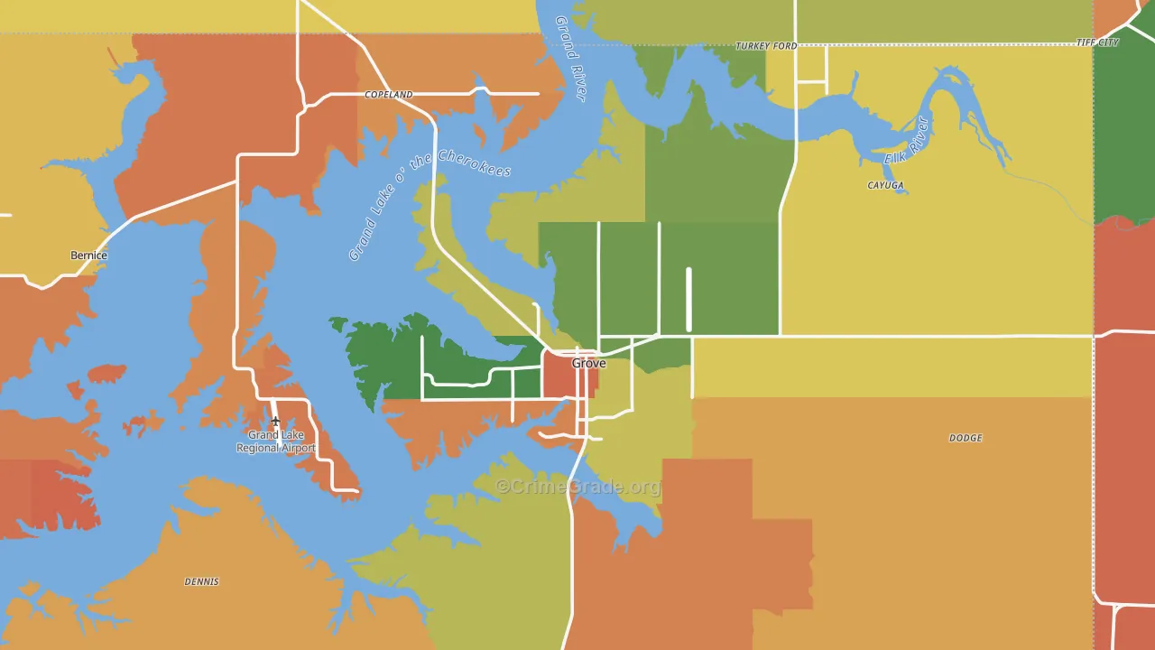 Grove, OK Map of Robbery Rates