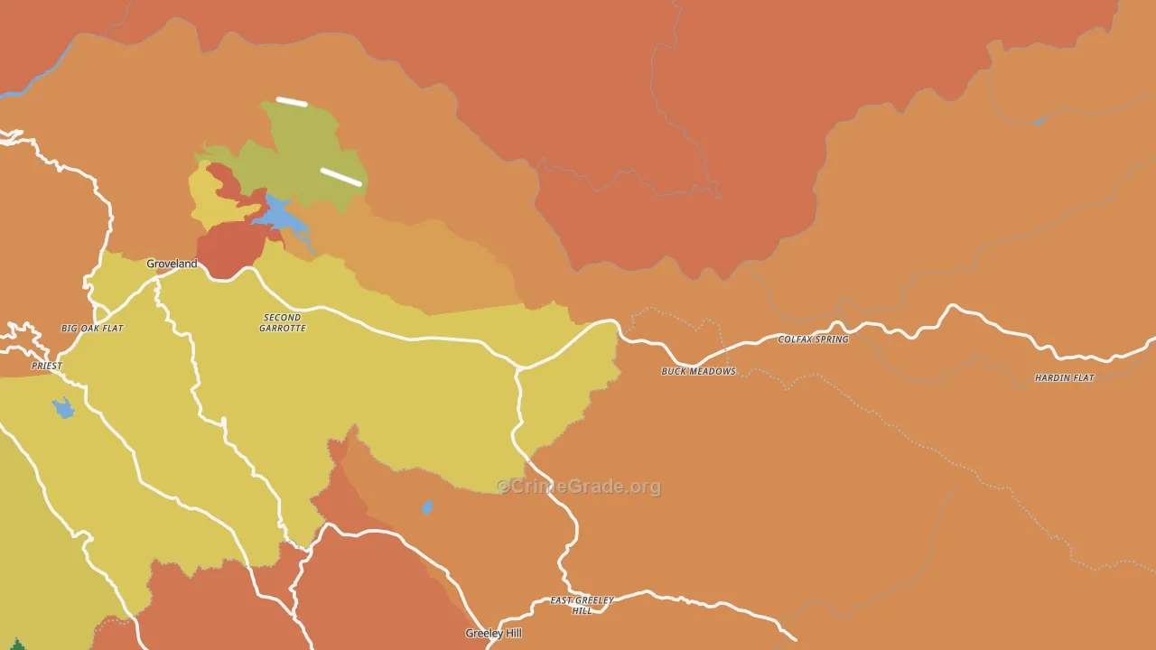 Groveland, CA Map of Robbery Rates