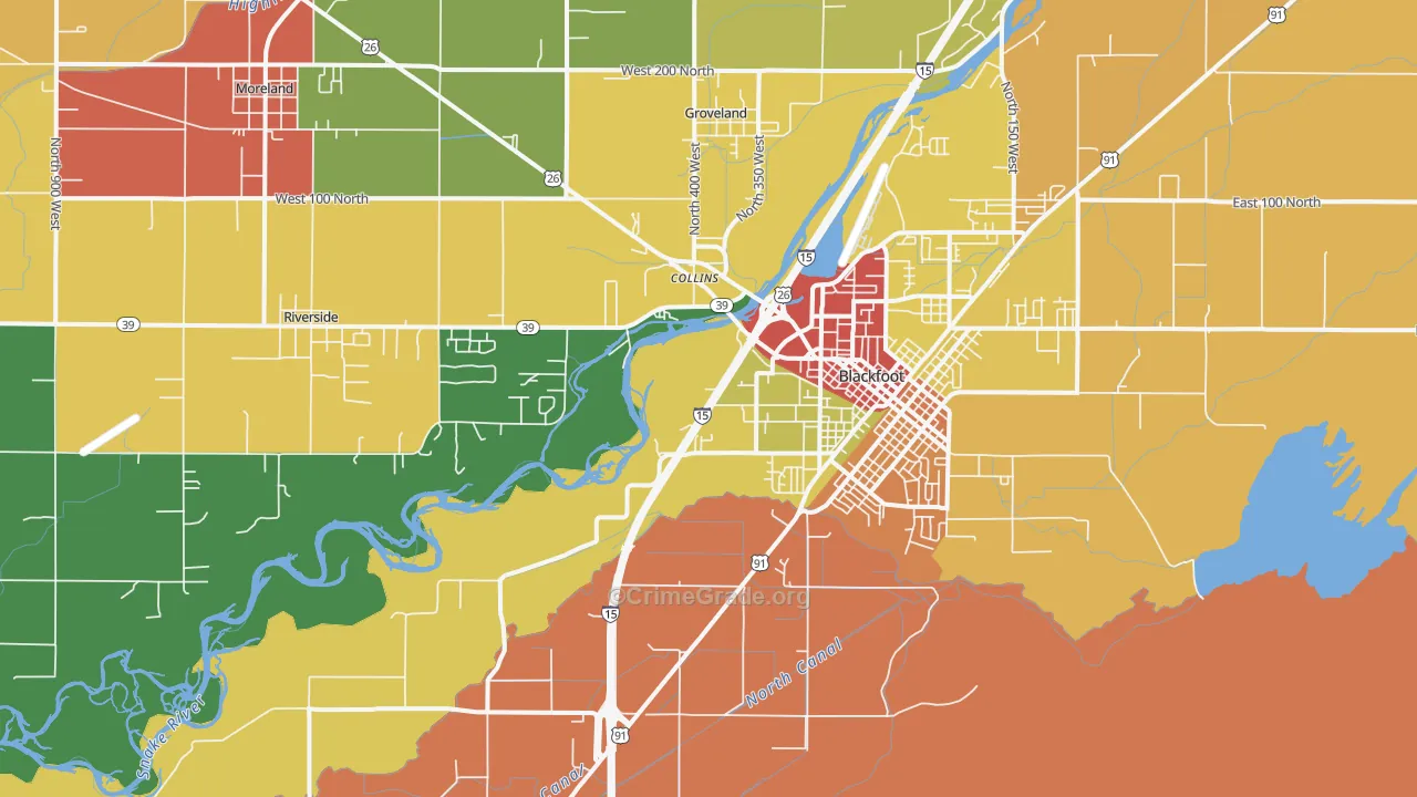 Groveland, ID Map of Robbery Rates