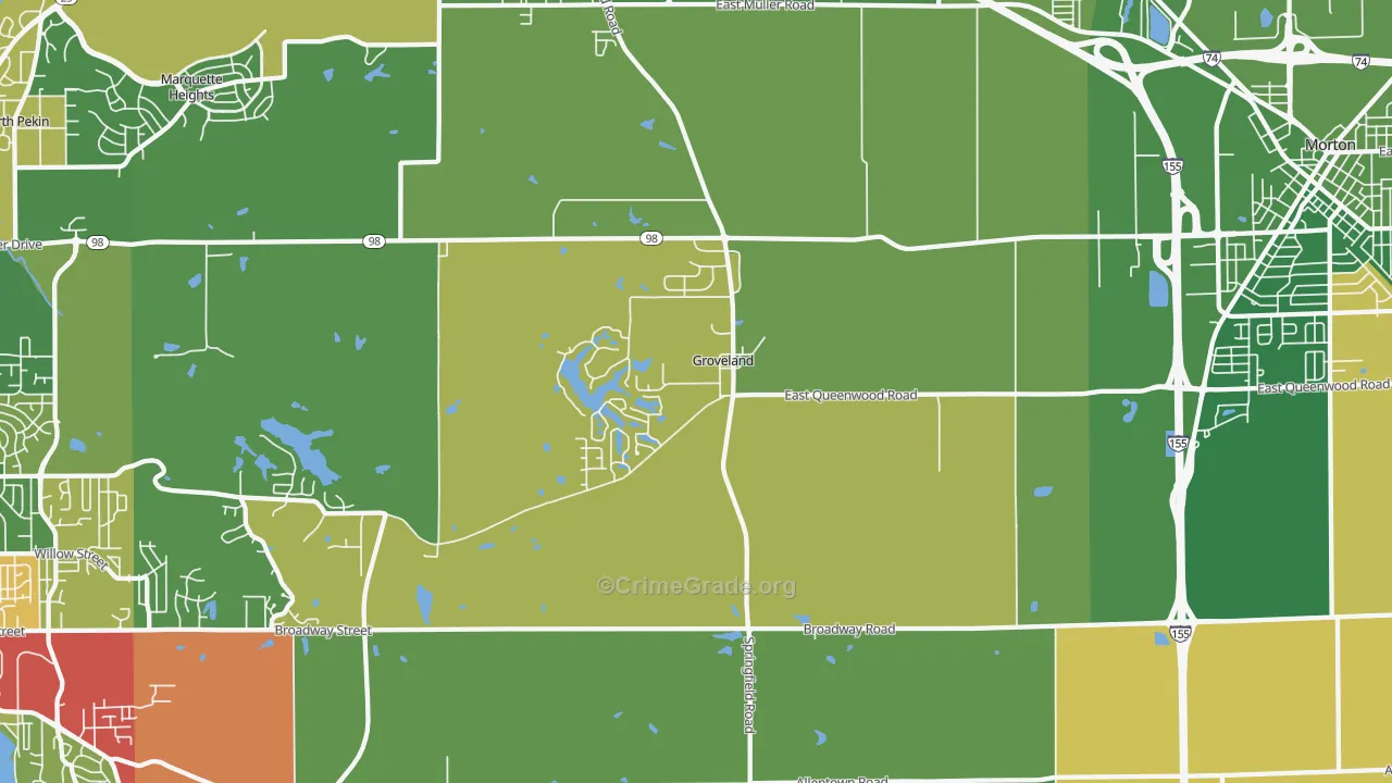 Groveland, IL Map of Robbery Rates