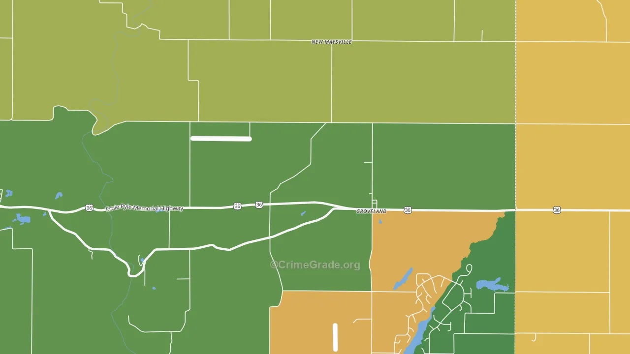 Groveland, IN Map of Robbery Rates