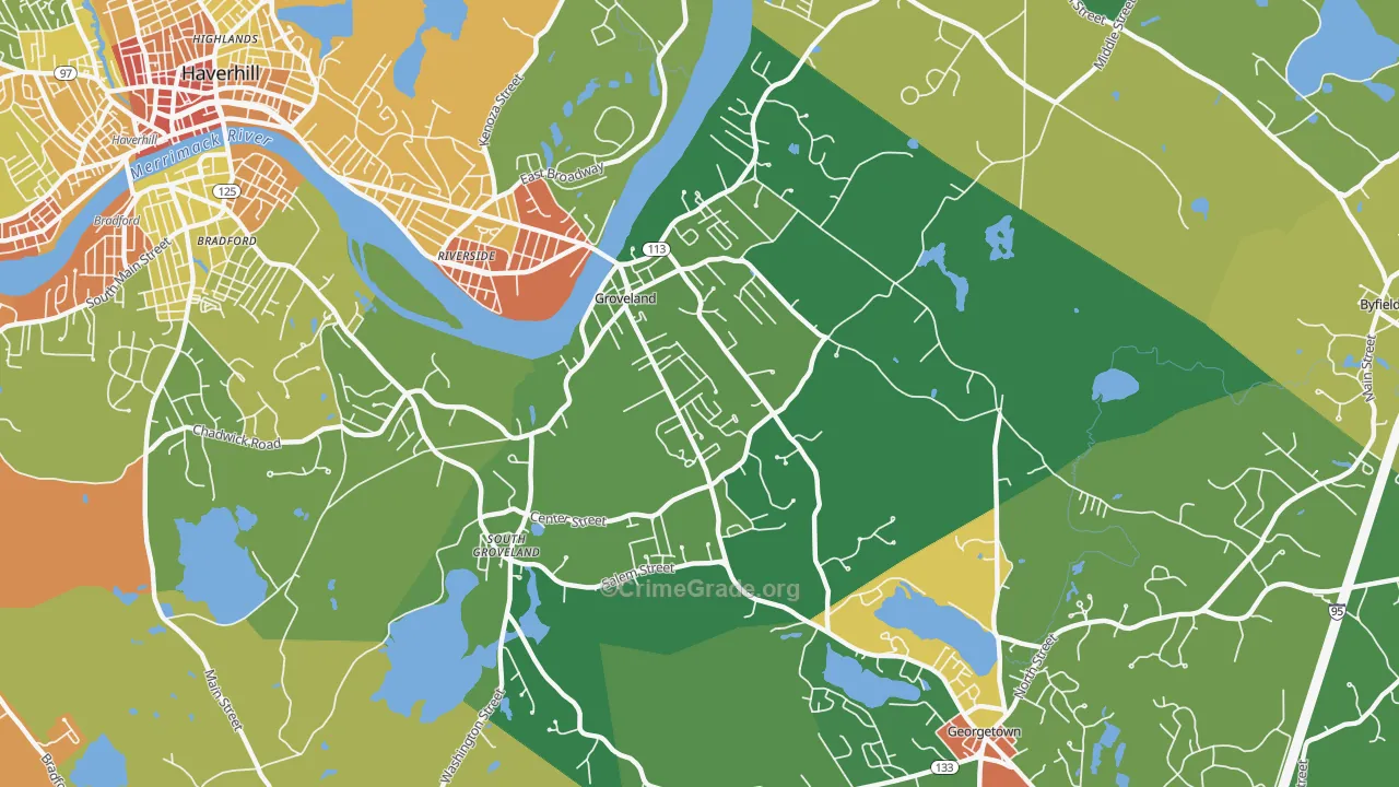 Groveland, MA Map of Robbery Rates