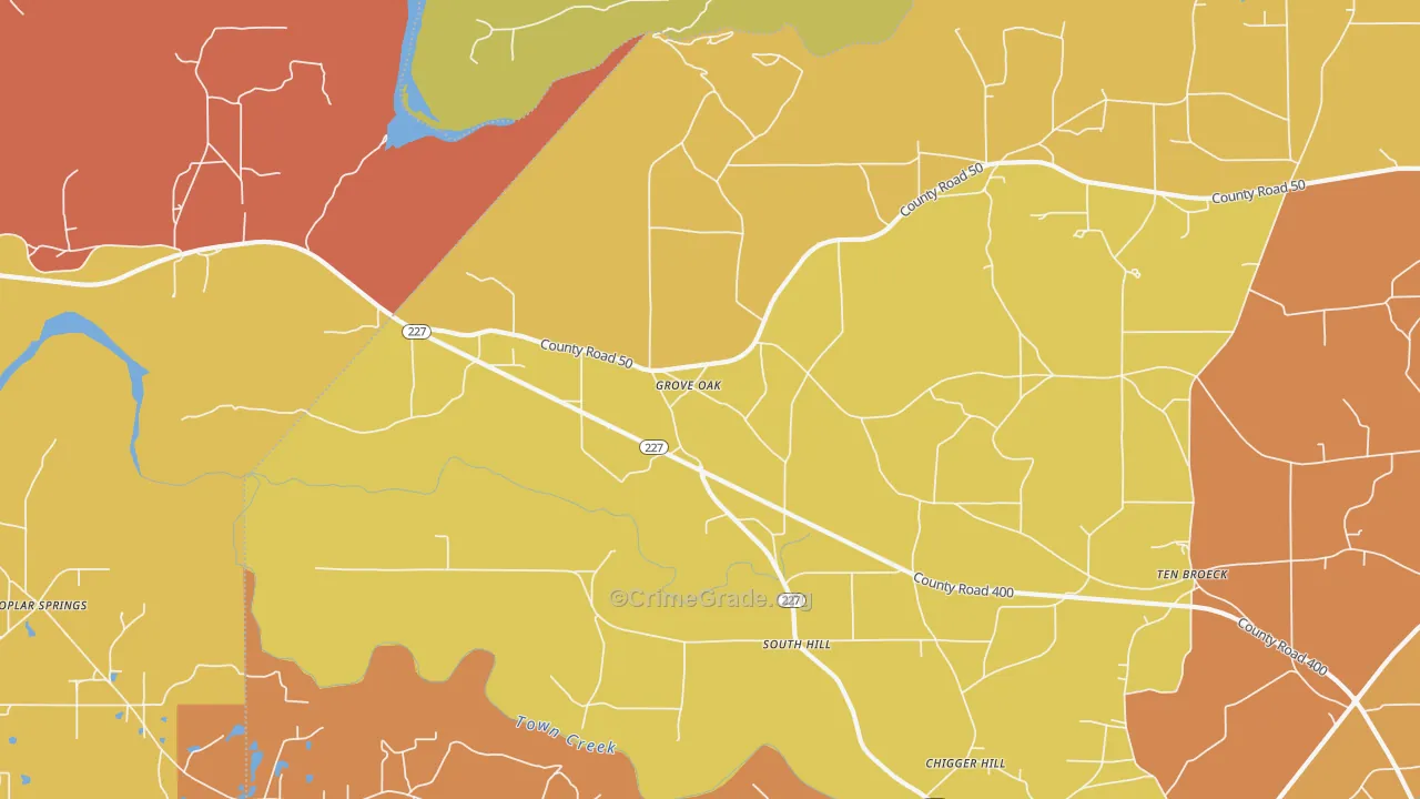 Groveoak, AL Map of Robbery Rates