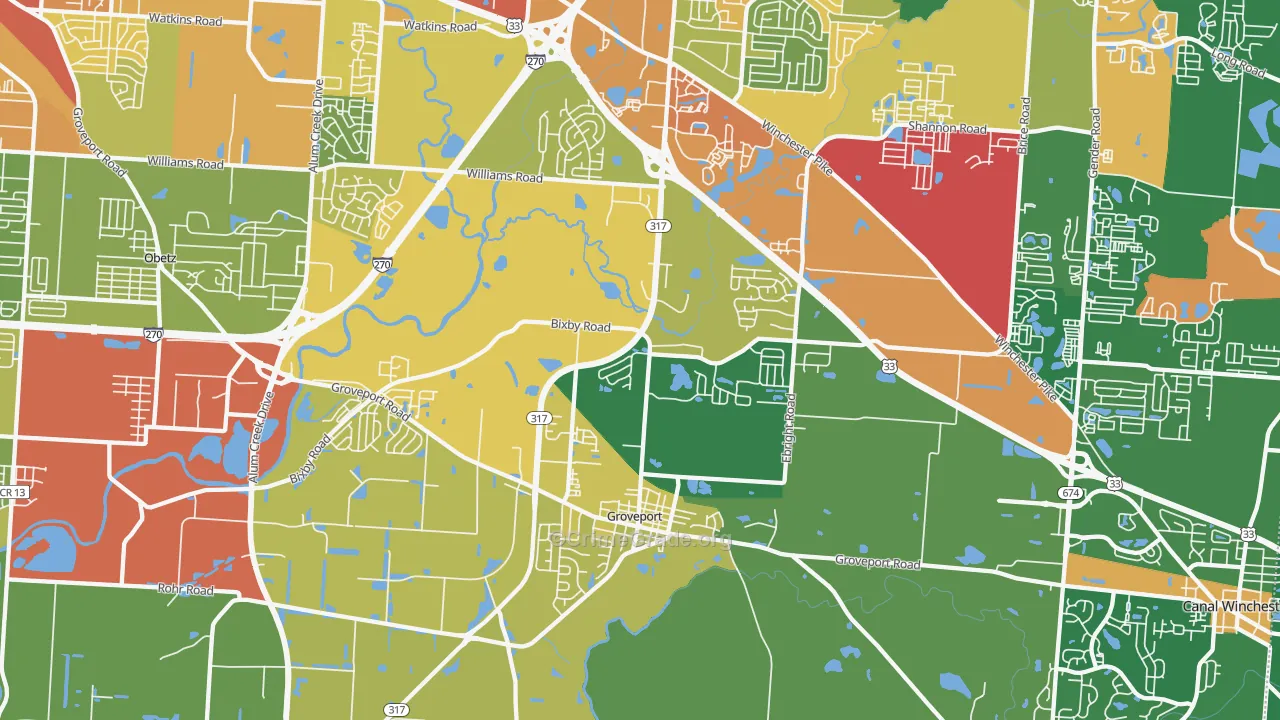 Groveport, OH Map of Robbery Rates