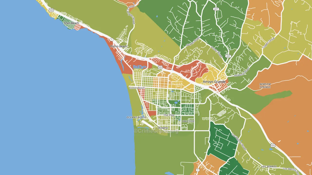 Grover Beach, CA Map of Robbery Rates