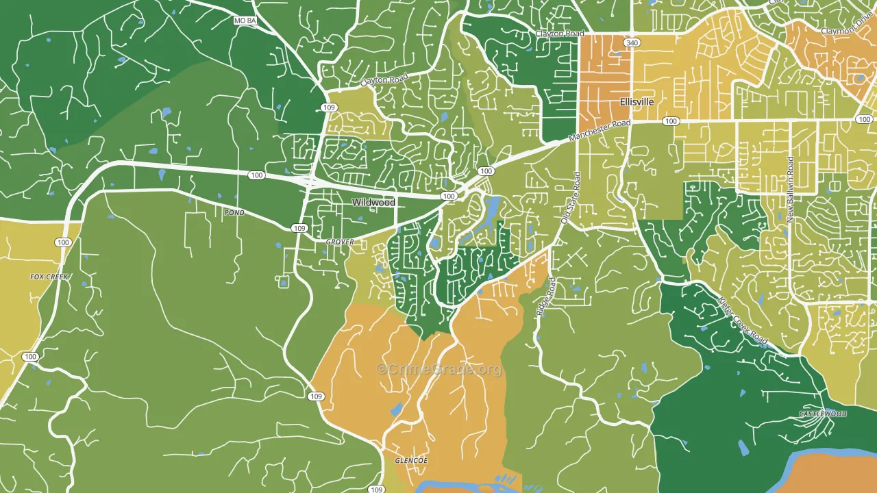 Grover, MO Map of Robbery Rates