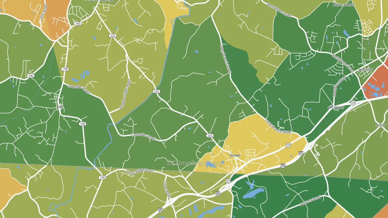 Grover, NC Map of Robbery Rates
