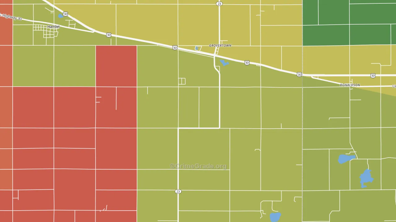 Grovertown, IN Map of Robbery Rates