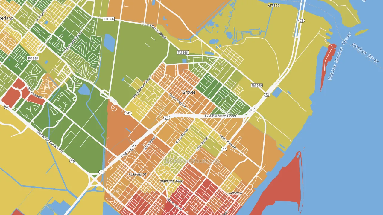 Groves, TX Map of Robbery Rates