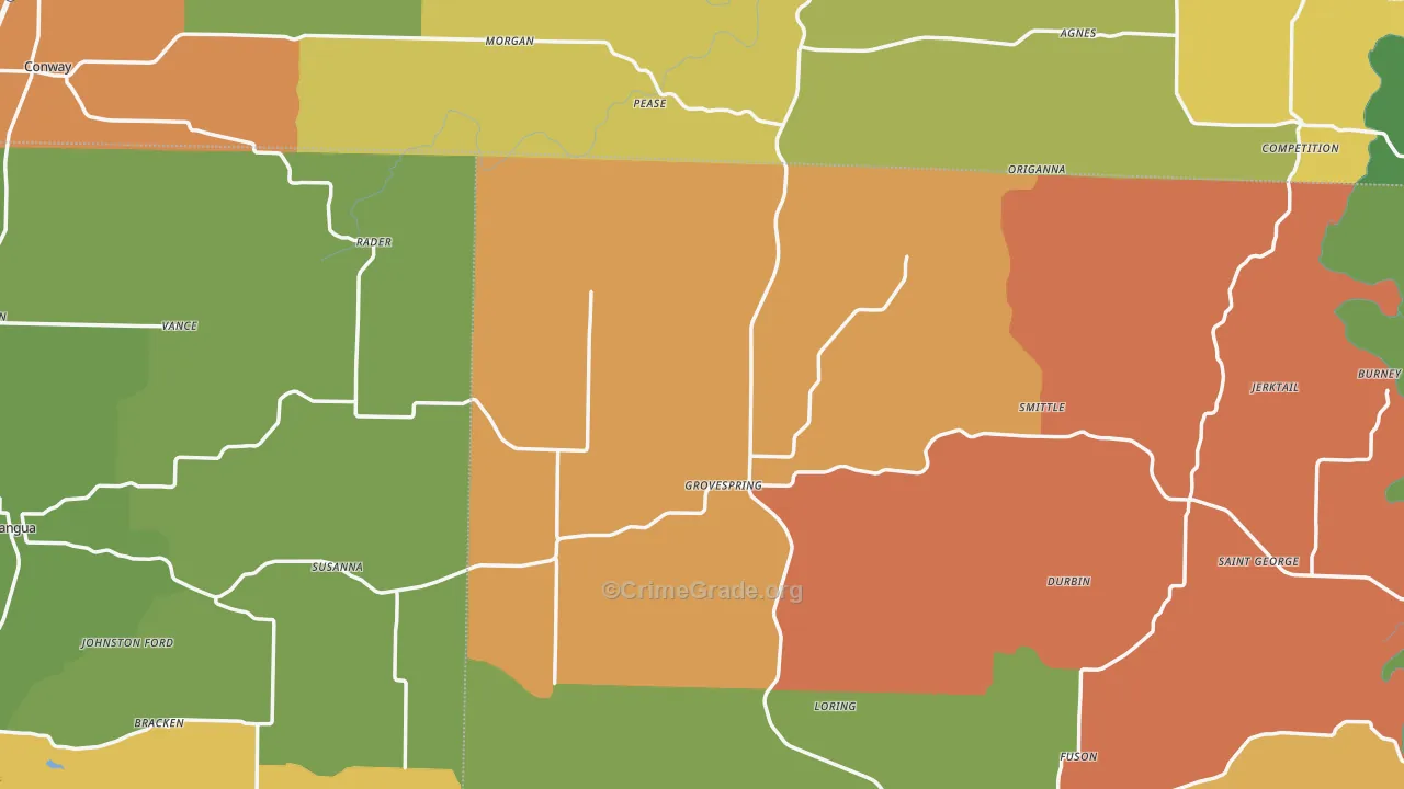 Grovespring, MO Map of Robbery Rates