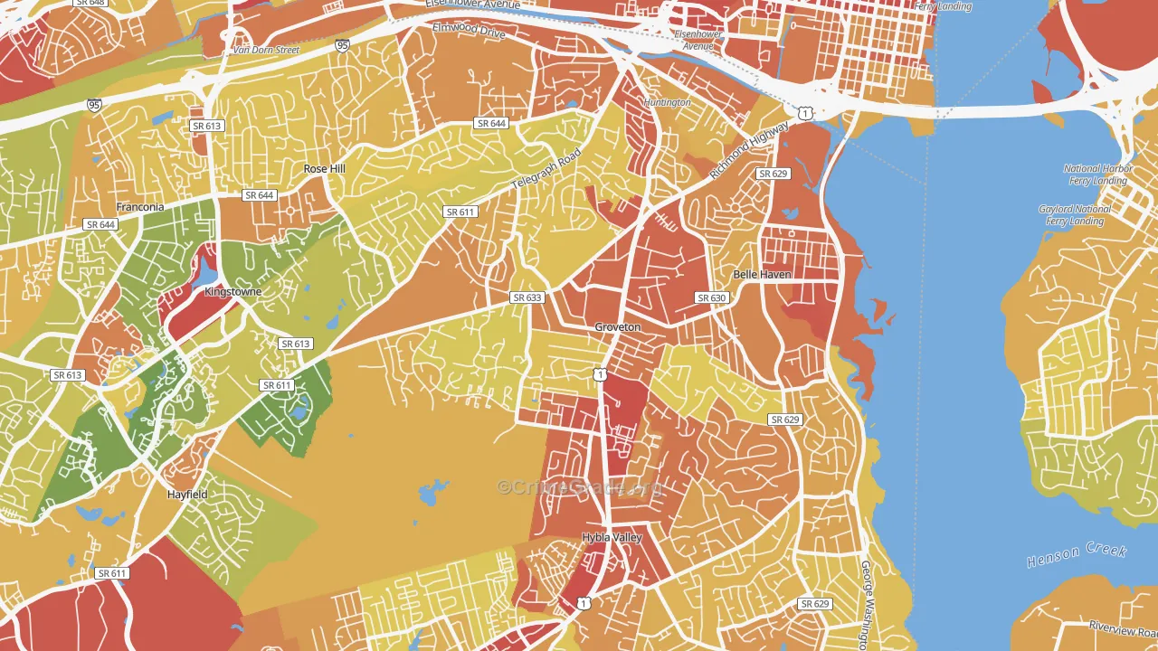 Groveton, Alexandria, VA Map of Robbery Rates