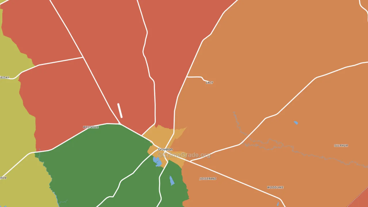 Groveton, TX Map of Robbery Rates