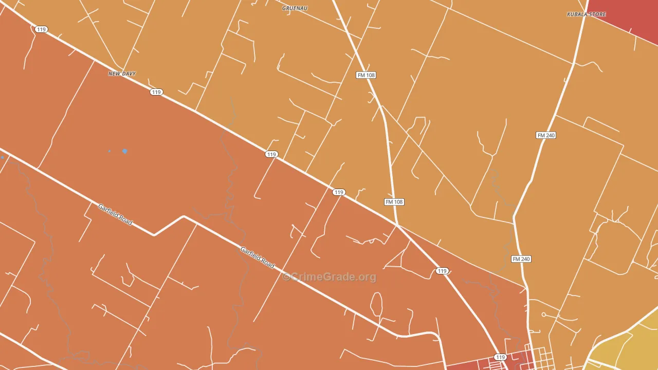 Gruenau, TX Map of Robbery Rates