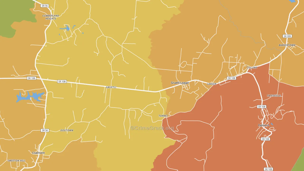 Gruetli-Laager, TN Map of Robbery Rates