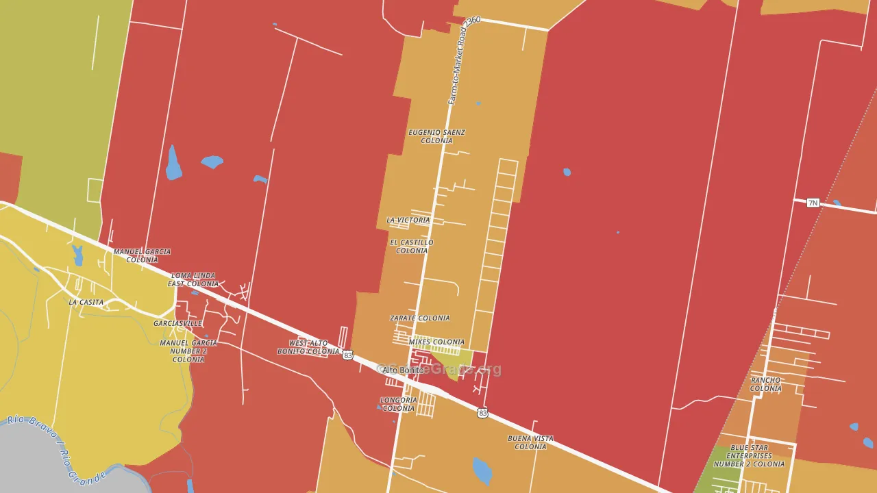 Grulla, TX Map of Robbery Rates
