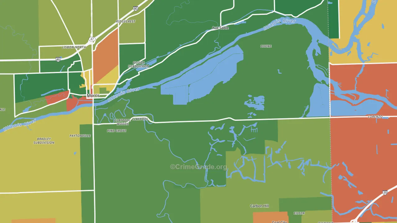 Grundy County, IL Map of Robbery Rates