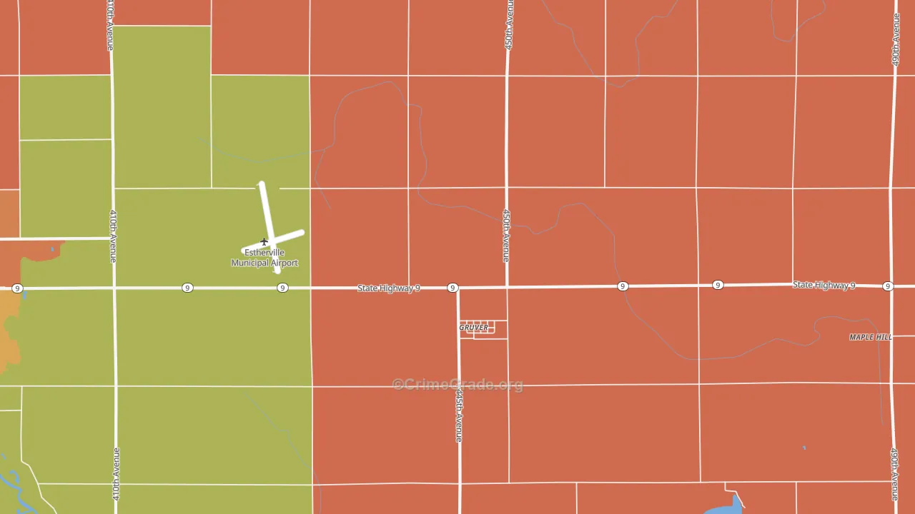 Gruver, IA Map of Robbery Rates
