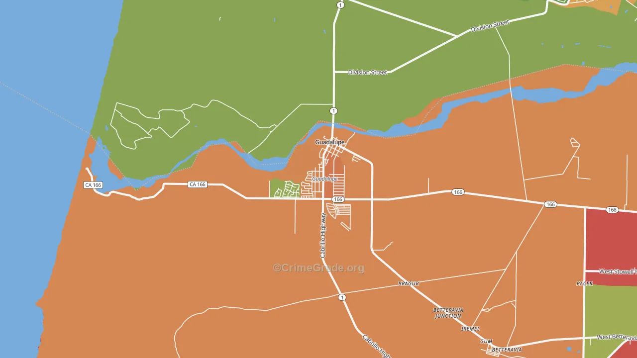 Guadalupe, CA Map of Robbery Rates