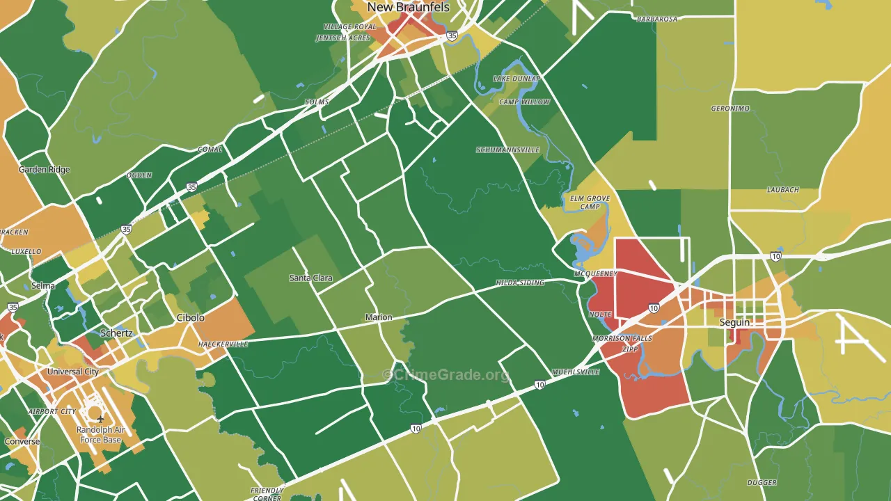 Guadalupe County, TX Map of Robbery Rates