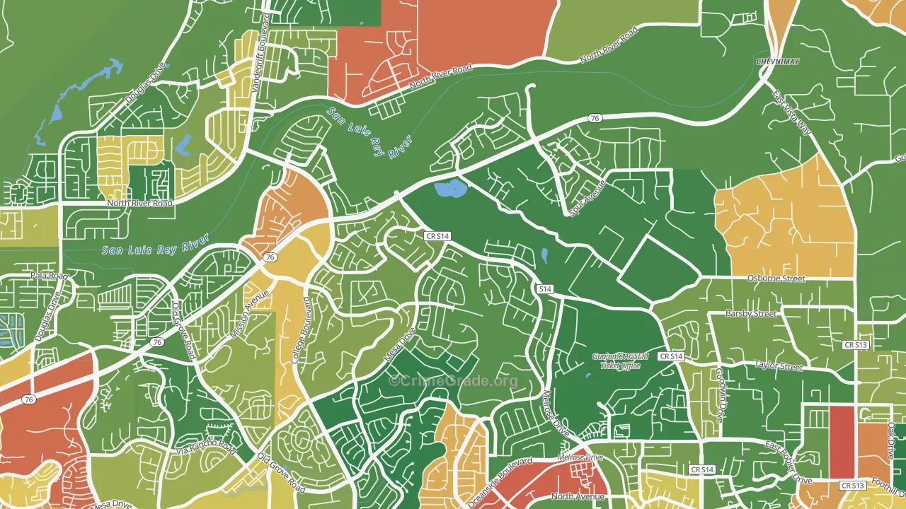 Guajome, Oceanside, CA Map of Robbery Rates