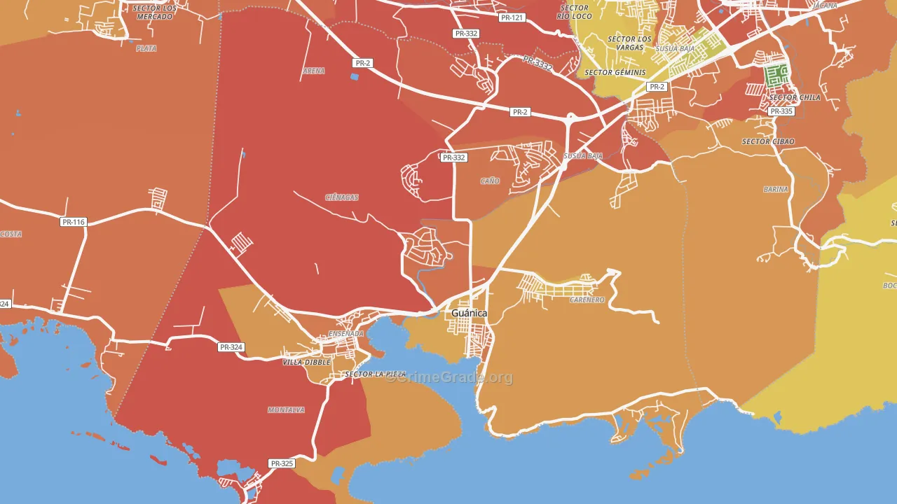 Guanica Municipio, PR Map of Robbery Rates