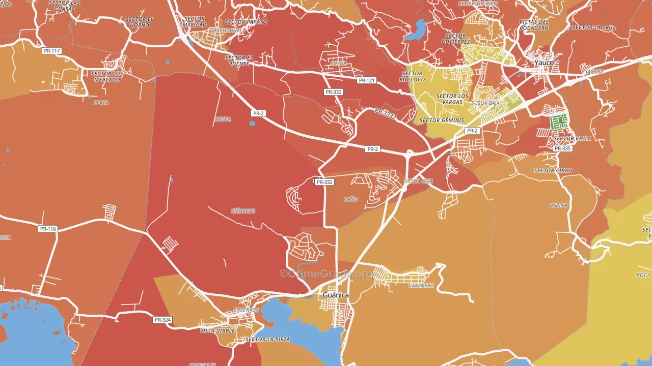 Guanica, PR Map of Robbery Rates