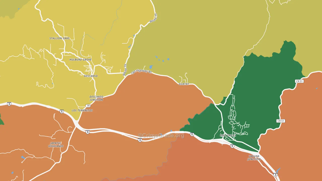 Guatay, CA Map of Robbery Rates