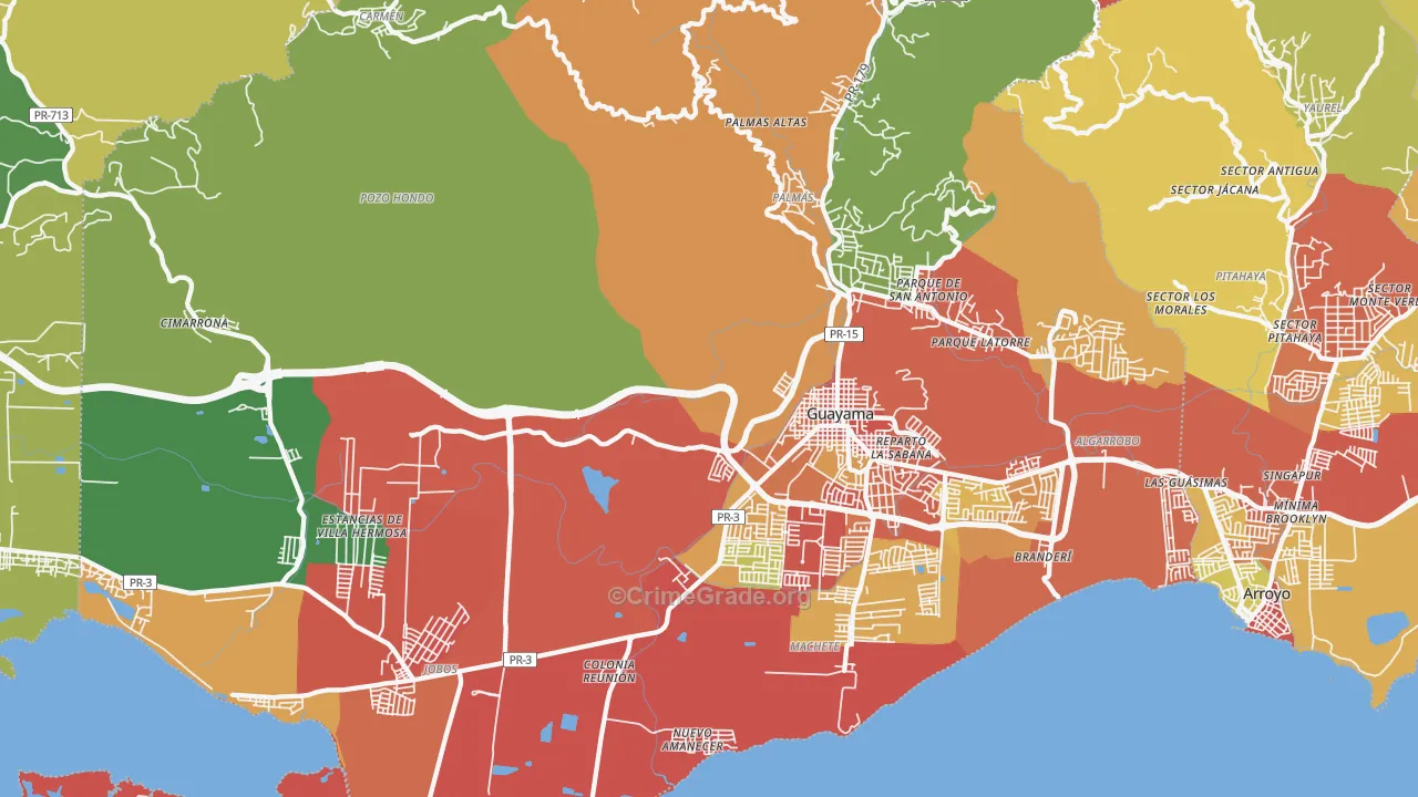 Guayama, PR Map of Robbery Rates