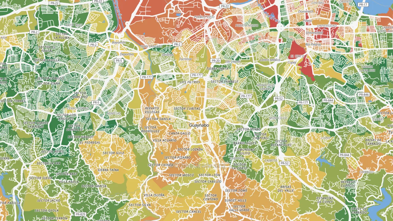 Guaynabo Municipio, PR Map of Robbery Rates