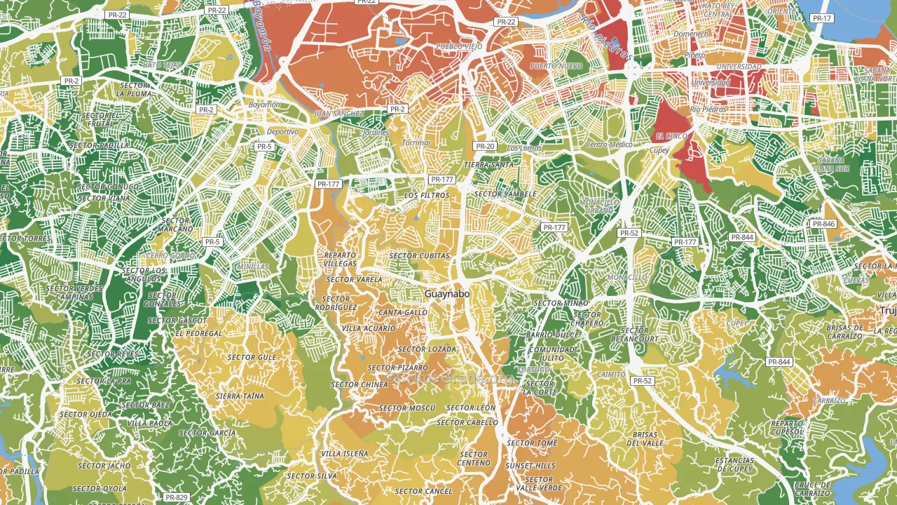 Guaynabo, PR Map of Robbery Rates