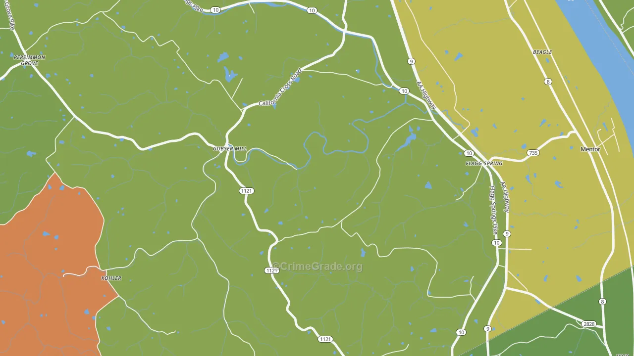 Gubser Mill, KY Map of Robbery Rates