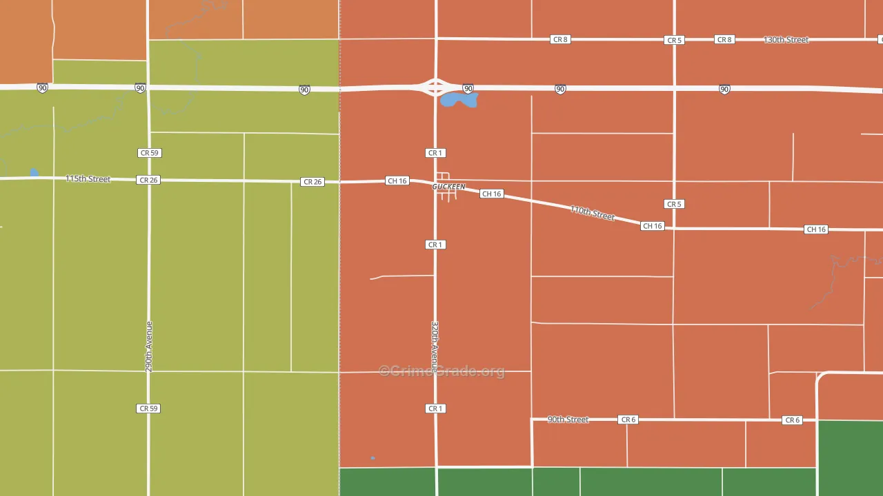 Guckeen, MN Map of Robbery Rates