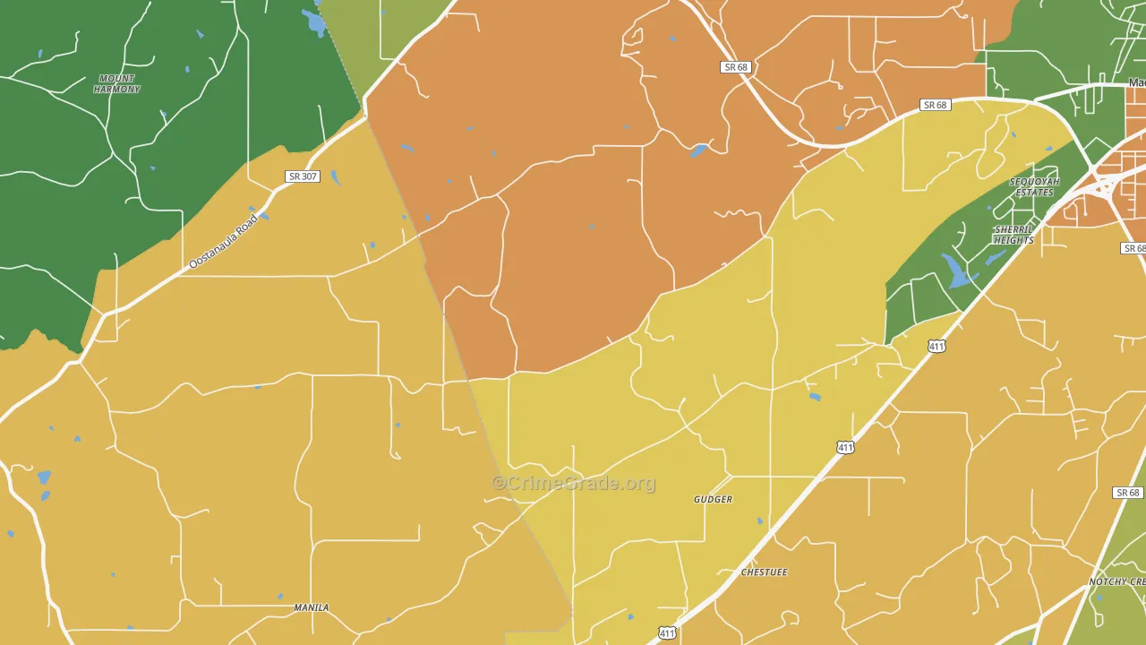Gudger, TN Map of Robbery Rates