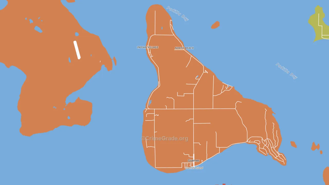 Guemes, WA Map of Robbery Rates