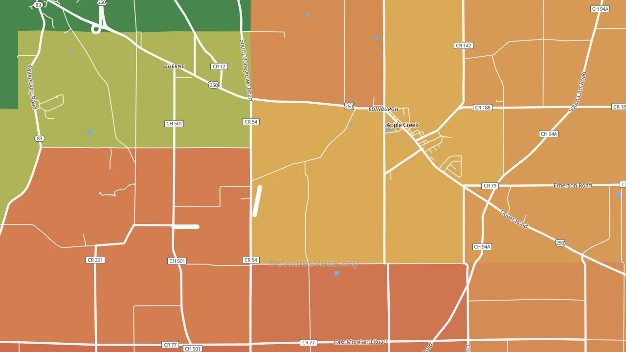 Guerne, OH Map of Robbery Rates