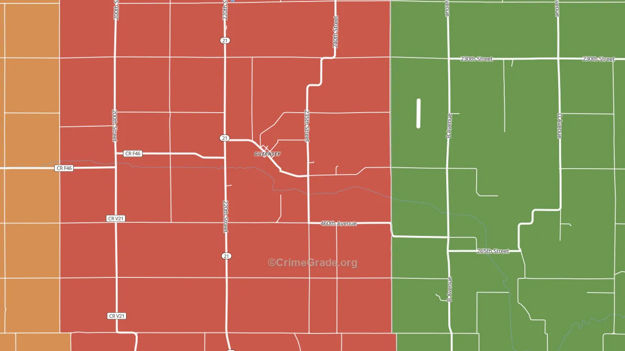 Guernsey, IA Map of Robbery Rates