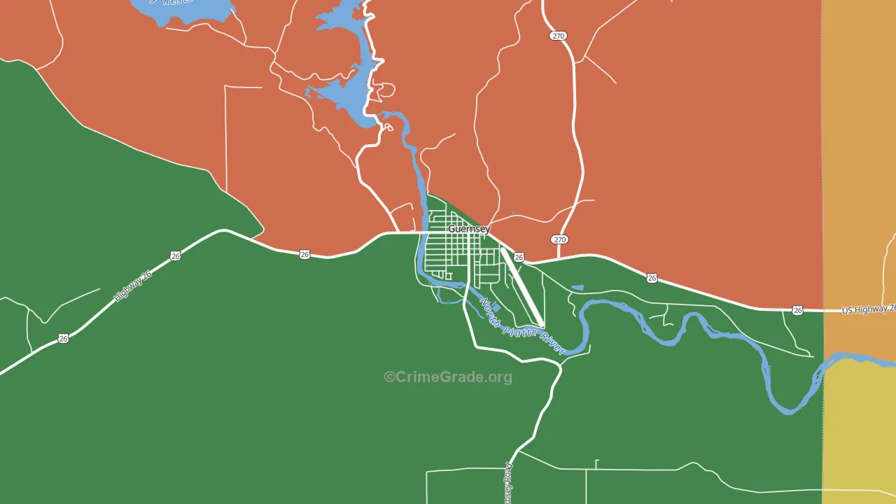 Guernsey, WY Map of Robbery Rates