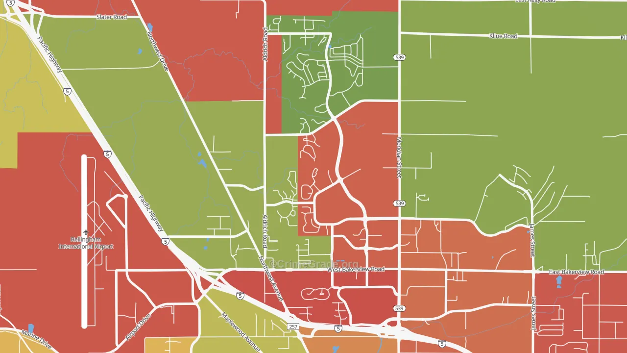 Guide Meridian, Bellingham, WA Map of Robbery Rates